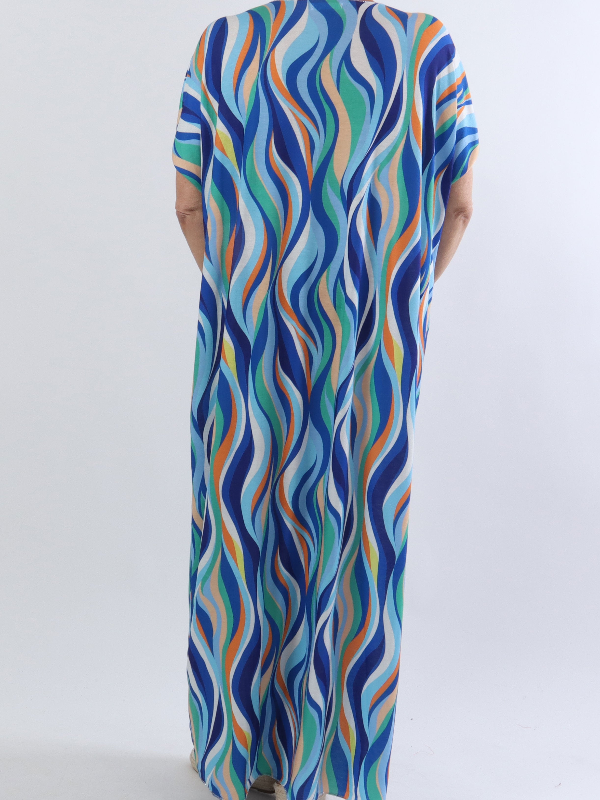Kirsa long - Lang blød plus size i flerfarvet stof